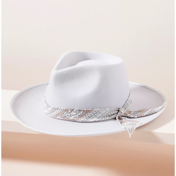 Anthropologie Lavender Wool Carmel Trimmed Fedora Hat One Size - Picture 1 of 10